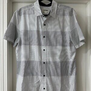 ourCaste White & Black Geometric Pattern Button Up Dress Shirt, Size Large